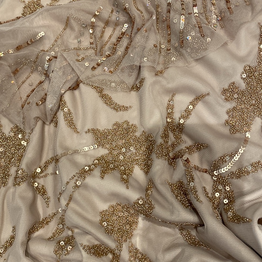 Parker Black/ NWT Florence Sequin FLAPPER Beaded Dress Rosaline Champagne Nude 8 - Picture 4 of 5
